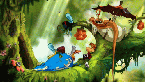 Cartoon Characters Sitting on Tree Branch with Blue Bird