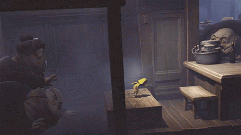 Cartoon Characters Sitting On Wooden Table GIF