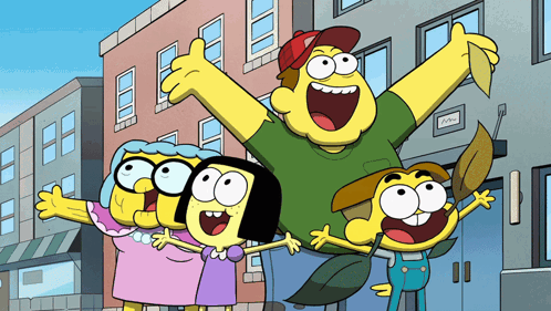 Cartoon Characters Standing A/A Sign