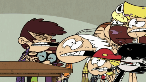 Cartoon Characters Standing Around Table