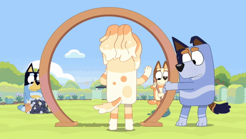 Cartoon Characters Standing Around Wooden Arch