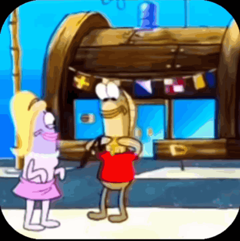 Cartoon Characters Standing In Front Of A Building GIF