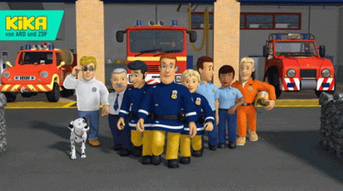Cartoon Characters Standing In Front Of Building With Sign Saying Kika GIF