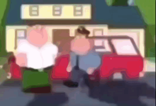 Cartoon Characters Standing in Front of House