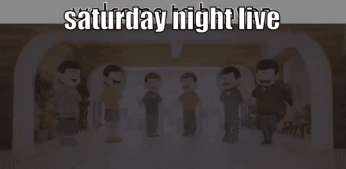 Cartoon Characters Standing In Front Of Saturday Night Live Sign GIF