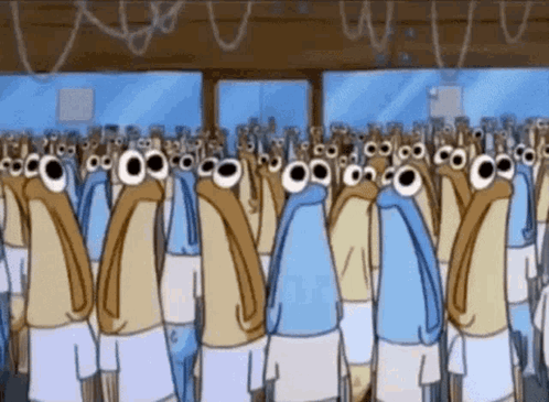 Cartoon Characters Standing in Line
