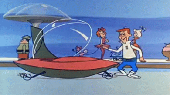 Cartoon Characters Standing Next To Rocket Ship GIF