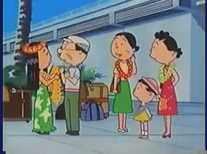 Cartoon Characters Standing On Sidewalk GIF