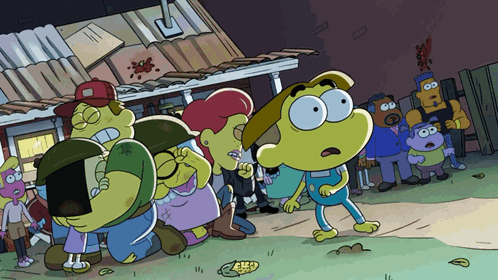 Cartoon Characters Standing Outside