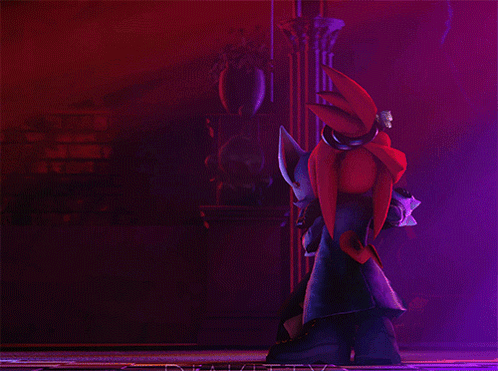 Cartoon Characters Standing With Purple Lights Behind Them