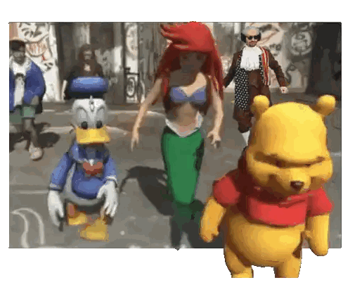 Cartoon Characters Walking Down Street