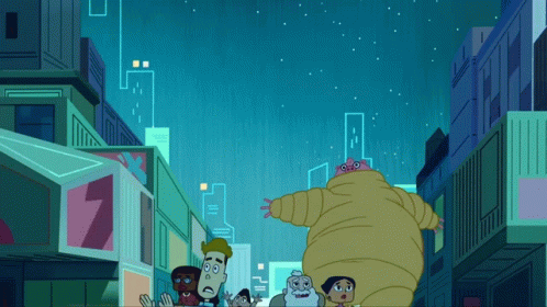 Cartoon Characters Walking Down Street With Number 7