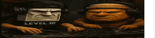 Cartoon Characters Wearing Headphones and Level 10 T-Shirt