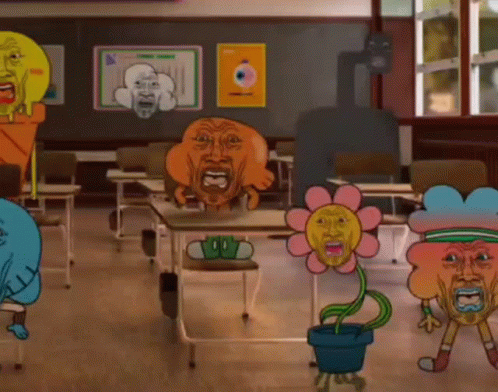 Cartoon Characters With Faces on Desks
