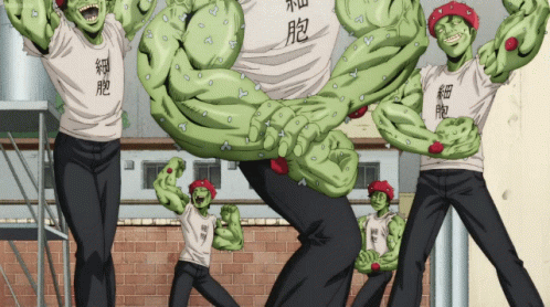 Cartoon Characters With Green Arms And Chinese Writing GIF