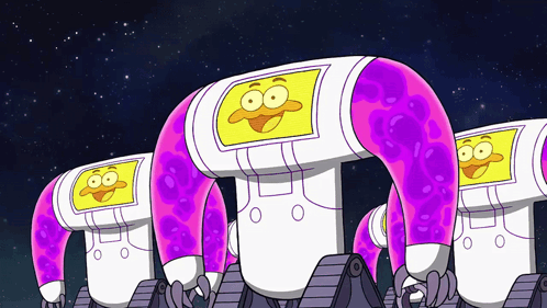 Cartoon Characters With Purple Arms and Yellow Face
