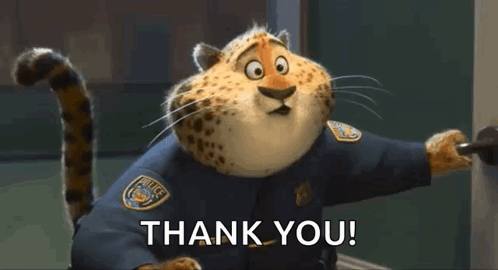 Cartoon Cheetah in Police Uniform Saying Thank You