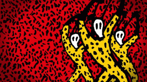 Cartoon Cheetah With Ghosts in Its Eyes on Red Background
