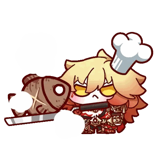Cartoon Chef Holding Fish and Sword