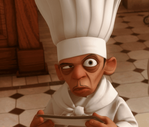 Cartoon Chef Making Funny Face Holding Plate of Food