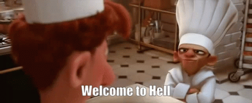 Cartoon Chef Saying Welcome to Hell