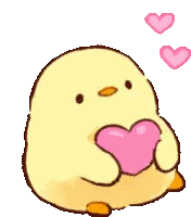 Cartoon Chicken Holding Pink Heart