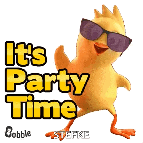 Cartoon Chicken in Sunglasses Says It's Party Time