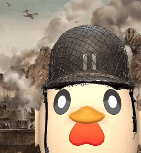 Cartoon Chicken Wearing Military Helmet With Letter N
