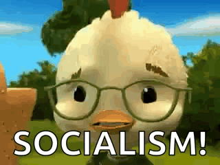 Cartoon Chicken With Glasses Saying Socialism