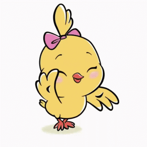 Cartoon Chicken With Pink Bow on One Leg