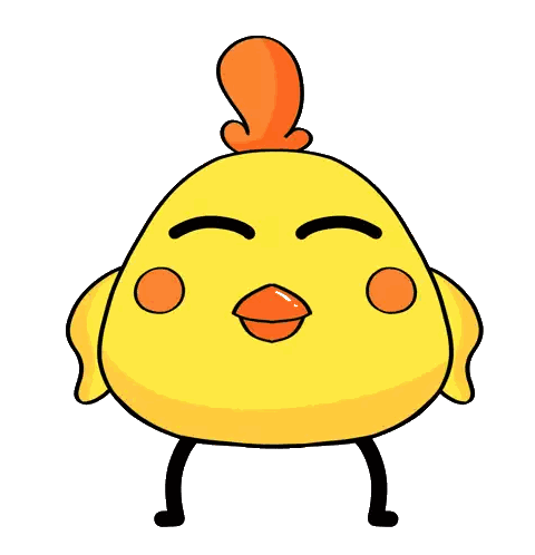 Cartoon Chicken with Red Beak and Orange Eyes