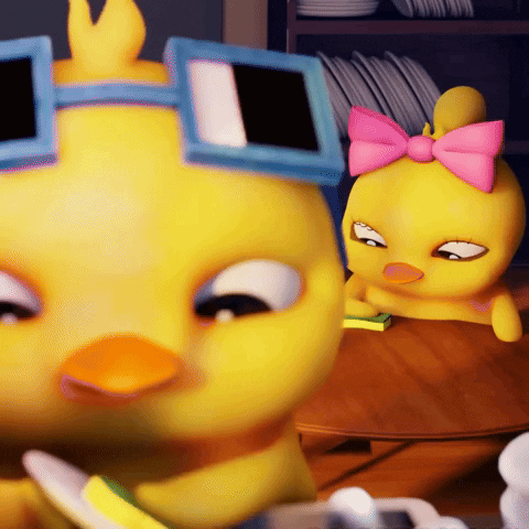 Cartoon Chicken with Sunglasses and Pink Bow