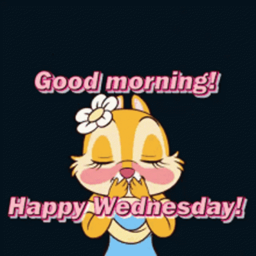 Cartoon Chipmunk Surrounded by Pink Hearts Saying Good Morning Happy Wednesday