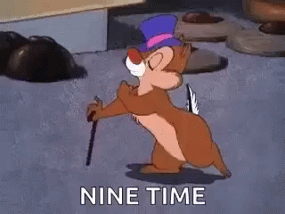 Cartoon Chipmunk Walking with Cane and Hat