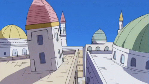 Cartoon City With Buildings and Domes