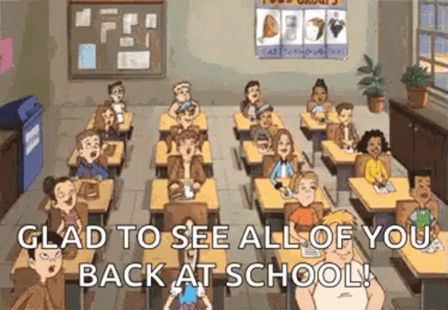 Cartoon Classroom Students Glad All Back at School