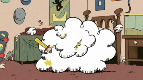 Cartoon Cloud Holding Sword and Star
