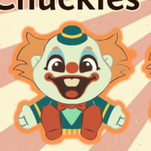 Cartoon Clown Sitting in Front of Chuckles Sign