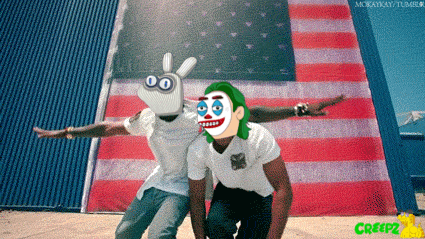Cartoon Couple In Front Of American Flag With Creepz GIF