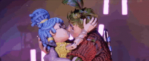 Cartoon Couple Kissing Purple Background