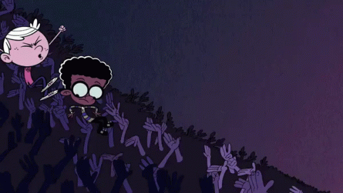 Cartoon Couple With Crowd of Hands Behind