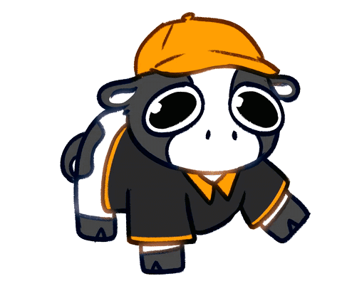 Cartoon Cow in Orange Hard Hat