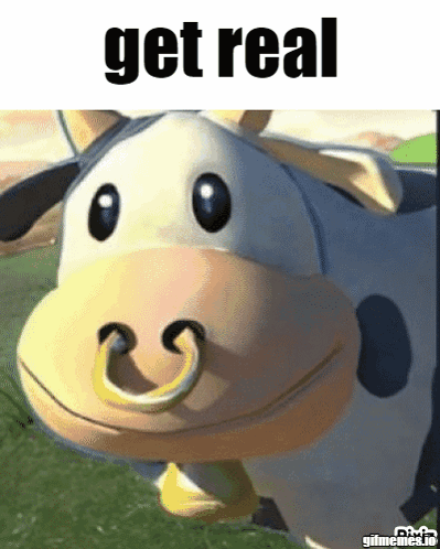 Cartoon Cow With Bell Saying Get Real
