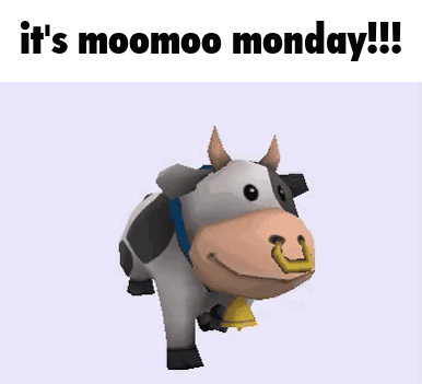 Cartoon Cow with Bell Saying It's Moomoo Monday