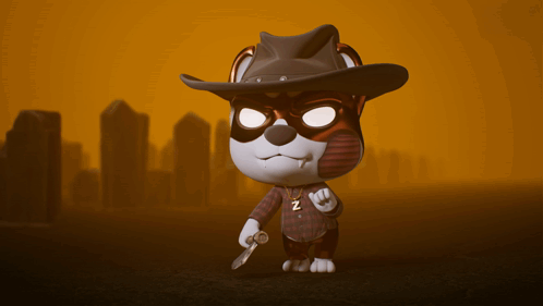 Cartoon Cowboy Holding Sword