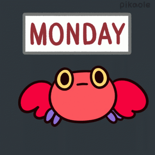 Cartoon Crab Holding Monday Sign GIF