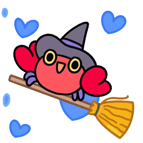 Cartoon Crab Wearing Witch Hat Flying