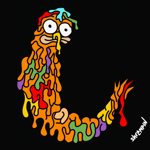 Cartoon Creature with Shrimp Text