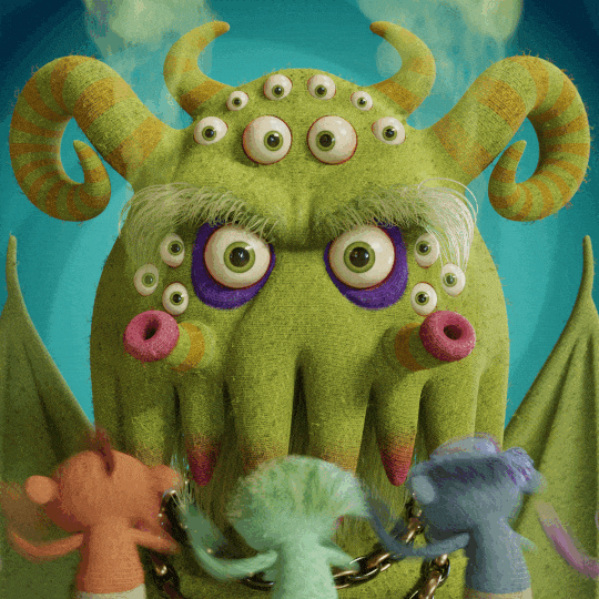 Cartoon Cthulhu Wobbly Eyes Green Tentacles GIF