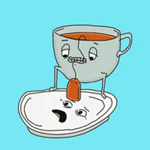 Cartoon Cup Of Tea With Face And Tea Bag GIF